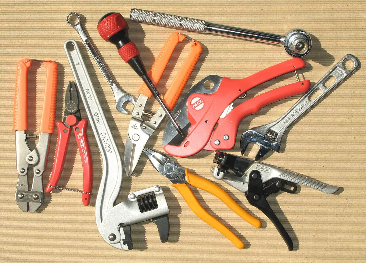 An array of cutters, wrenches, pliers, screwdrivers and wire strippers.